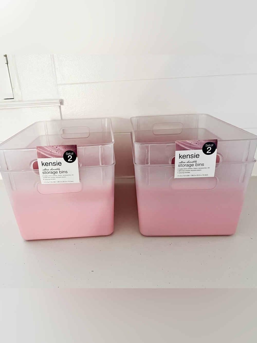 NWT Kensie Frosted Blush Storage Bins Set of 4 (2 Packs) Closet Organization